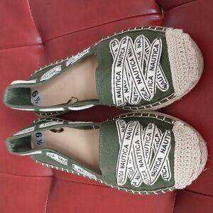 Nautica khaki green canvas espadrilles,  new